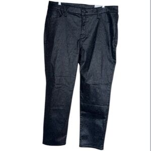 Chicos Pants NEW Womens 16 Black Girlfriend Slim Leg Coated Snake Casual